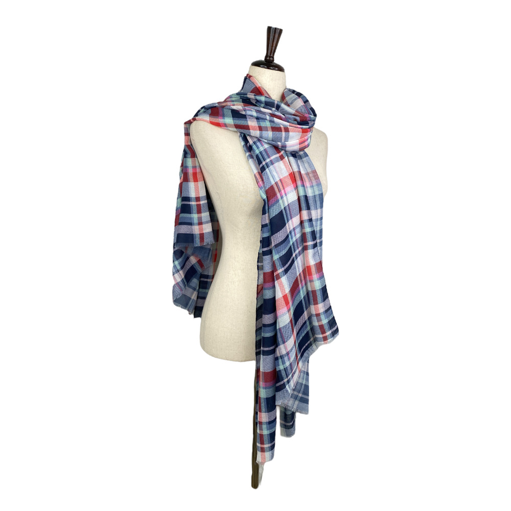 KUAI Women's Multi-color Plaid Fringe Scarf